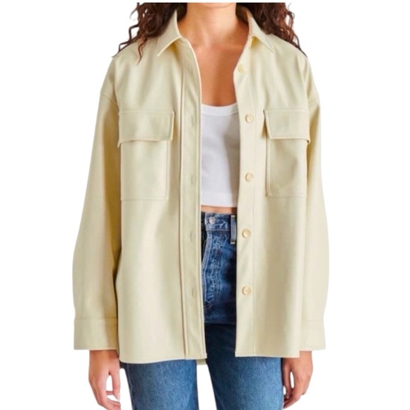 Steve Madden Oversized Utility Button Down Shacket Shirt Jacket Faux Leather - Picture 1 of 10
